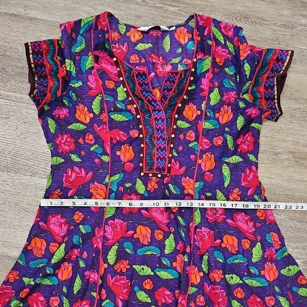 Biba Pink Green Orange Floral Cotten Lightweight Dress - Picture 12 of 16